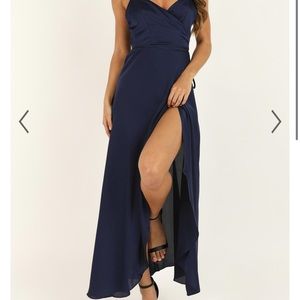 THE COUNTESS DRESS IN MIDNIGHT BLUE SATIN showpo